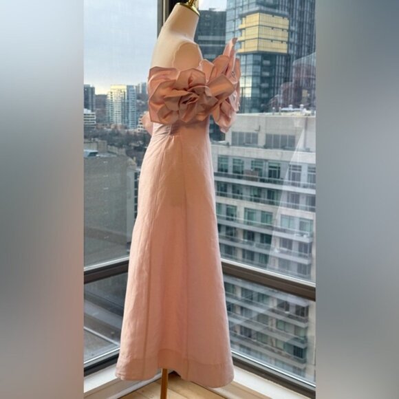 🆕 AJE 🧿 NWOT Etta Off Shoulder Linen Midi Dress, Pastel Pink - Sz AU 8 / Small - Picture 7 of 16